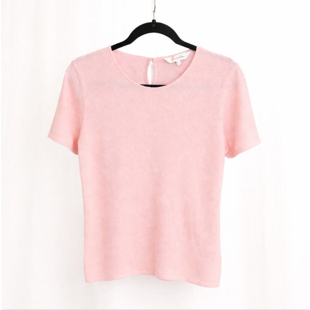 Oscar de la Renta Pink Cashmere Silk Top L Vintage Italy Keyhole Back NWOT